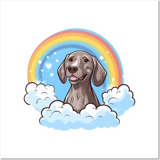 Cute Weimaraner Rainbow Cloud Kawaii Dog Happy Puppy Posters and Art